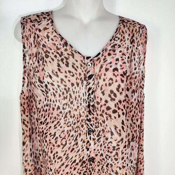 Cabi Womens Tunic Top 108 Large Beguile Animal Print Sheer Button Up Sleeveless - Picture 3 of 9